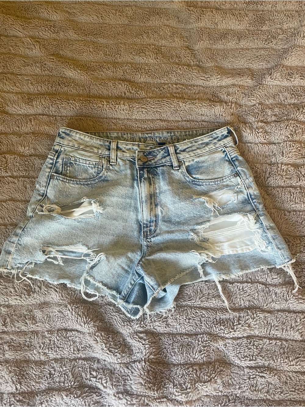 Light Blue Ripped Denim Shorts - Women